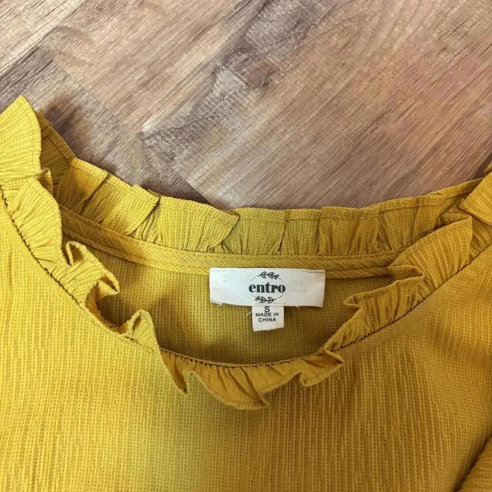 boho cottage fairy ruffle blouse dress entro sz small yellow office work